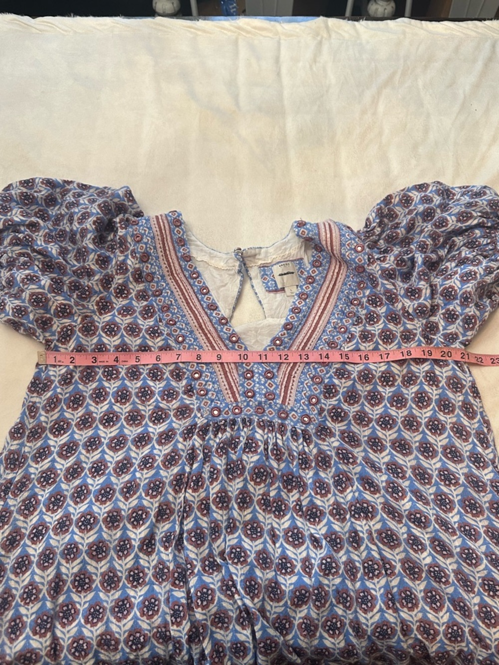 Maeve by Anthropologie Blue Puff-Sleeve V-Neck Mini Dress Large 38487 - Picture 10 of 13